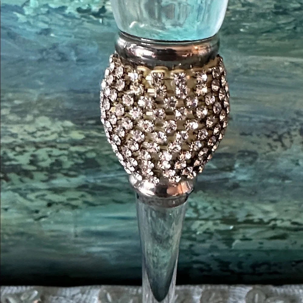 2 Elegant Glass Champagne Flutes with Silver Crystal  Accents